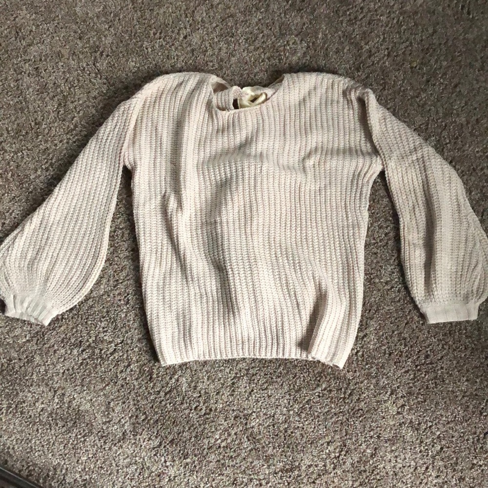 Pink opened back, lace up sweater